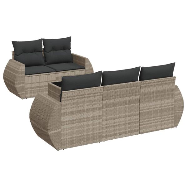 vidaXL 6-delige Loungeset met kussens poly rattan lichtgrijs
