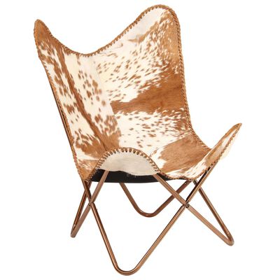 vidaXL Vlinderstoel echt geitenleer bruin en wit