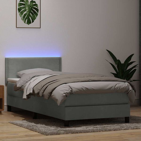 vidaXL Boxspring met matras en LED fluweel lichtgrijs 80x220 cm