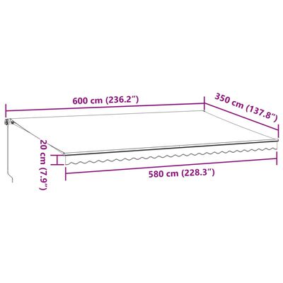 vidaXL Luifel handmatig uittrekbaar 600x350 cm bordeauxrood