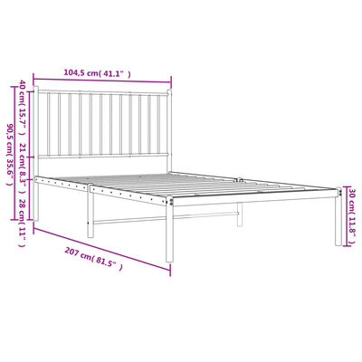 vidaXL Bedframe met hoofdbord metaal wit 100x200 cm