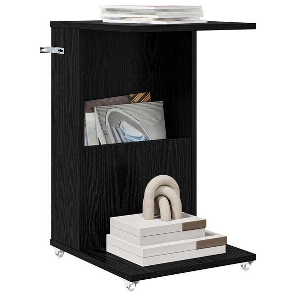 vidaXL Bijzettafel met wiel Zwart Eiken 40 x 35 x 60 cm Bewerkt hout