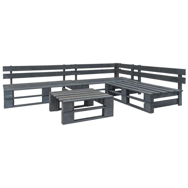 vidaXL 4-delige Loungeset pallet hout grijs