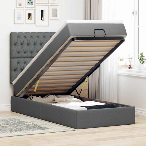 vidaXL Bed poef met matras en LED's stof 80x200 cm donkergrijs