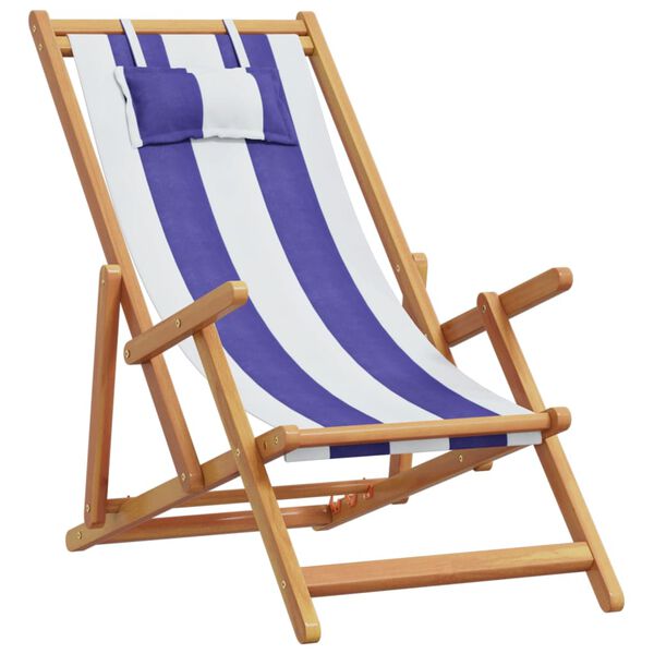 vidaXL Strandstroelen 2st inklapbaar stof en massief hout blauw en wit