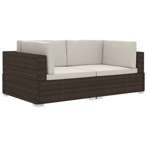 vidaXL Hoekbanken 2 st met kussens poly rattan bruin