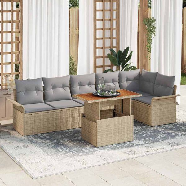 vidaXL Tuin Sofa Set met kussen 7 pcs beige en lichtgrijs