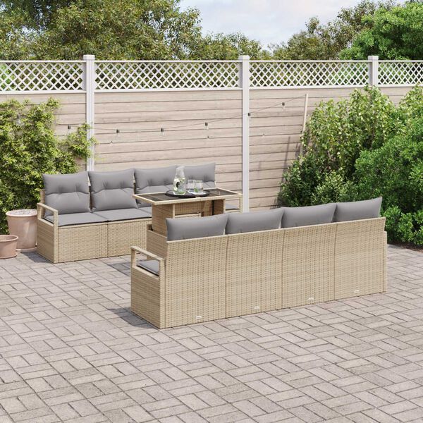 vidaXL Tuin Sofa Set met opslag 9 pcs Beige Poly riet