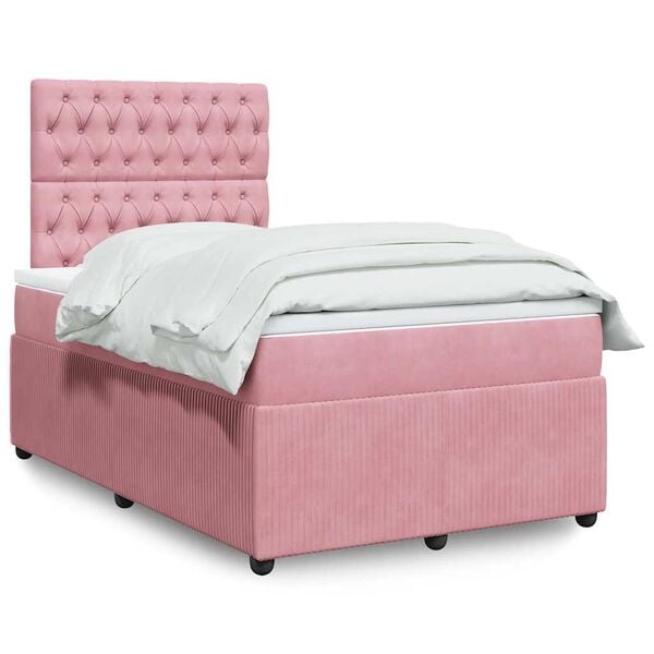 vidaXL Boxspring met matras fluweel roze 120x200 cm