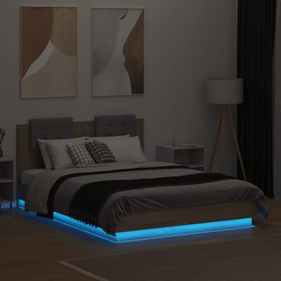 vidaXL Bedframe met hoofdbord en LED sonoma eikenkleurig 135x190 cm