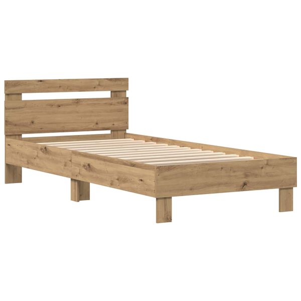 vidaXL Bedframe met LED Artisan Eiken 90 x 190 cm Bewerkt hout