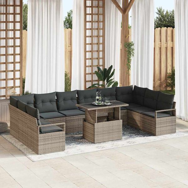 vidaXL Tuin Sofa Set met kussen 11 pcs Grijs poly rattan