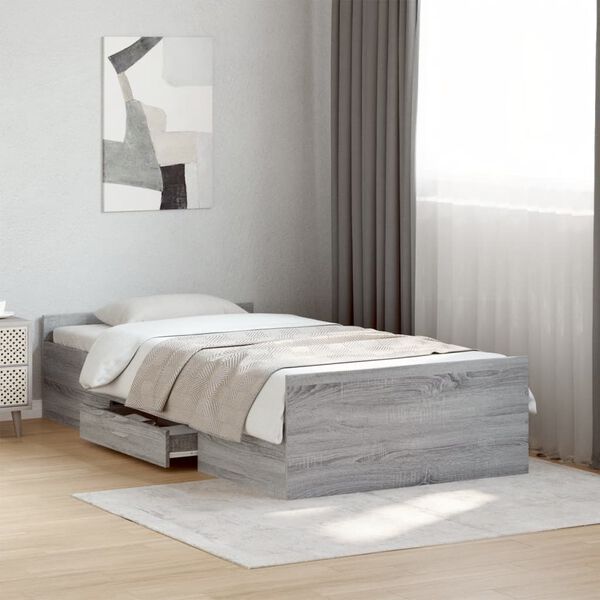 vidaXL Bedframe met lades bewerkt hout grijs sonoma eiken 75x190 cm
