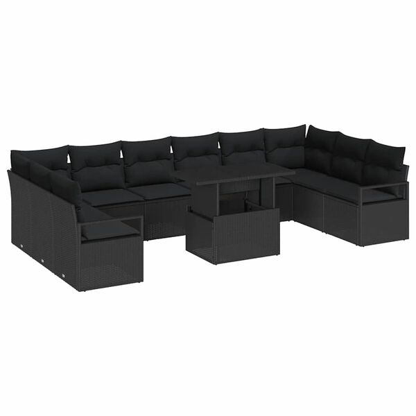 vidaXL Tuin Sofa Set met kussen 11 pcs Zwart poly rattan