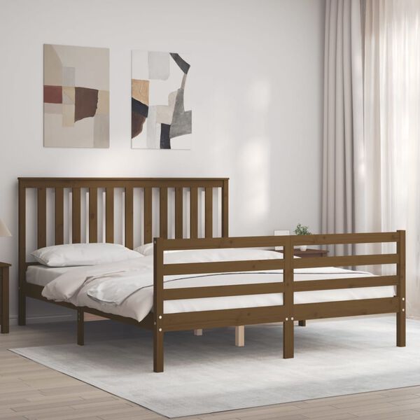 vidaXL Bedframe met hoofdbord hout honingbruin 160x200 cm