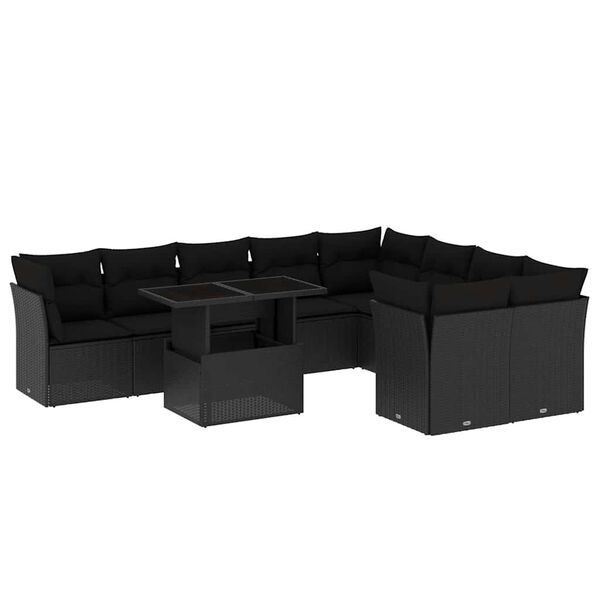 vidaXL 10-delige Loungeset met kussens poly rattan zwart