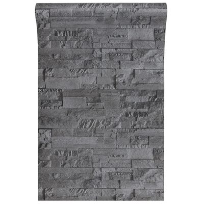 vidaXL Vliesbehang 3D steen-look 10x0,53 m zwart
