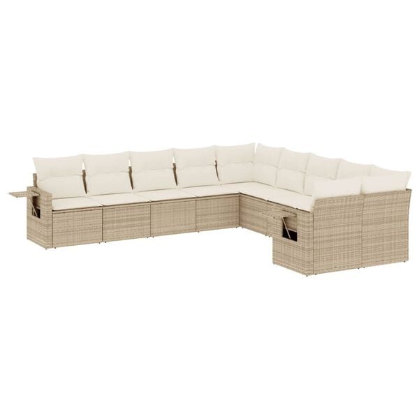 vidaXL 10-delige Loungeset met kussens poly rattan beige