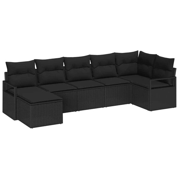 vidaXL Bankstel met kussen met opslag 7 pcs Zwart poly rattan