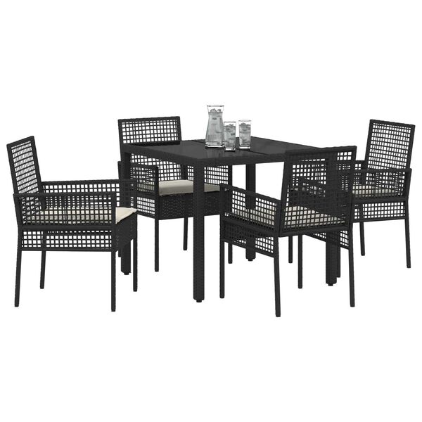 vidaXL Tuin eettafelset 5 pcs Zwart poly rattan