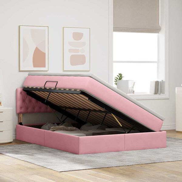 vidaXL Opbergbed met LED met matras met LED Roze 140 x 200 cm Fluweel