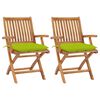 vidaXL Tuinstoelen 2 st met heldergroene kussens massief teakhout