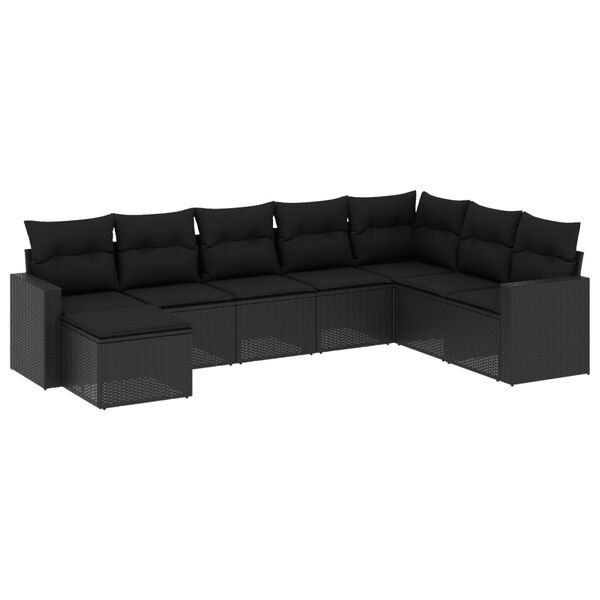 vidaXL 8-delige Loungeset met kussens poly rattan zwart