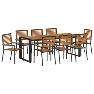 vidaXL Tuin eettafelset 9 st Zwart en Bruin poly rattan