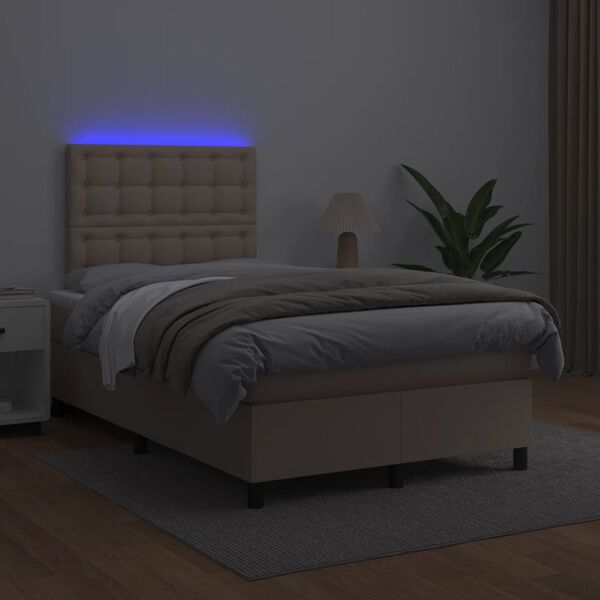 vidaXL Boxspring met matras en LED kunstleer cappuccinokleur 120x190cm
