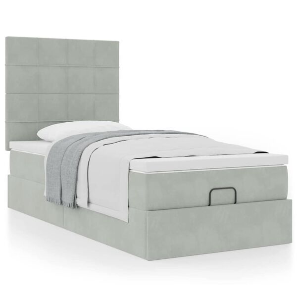 vidaXL Ottoman bed met matrassen 100x200cm fluweel lichtgrijs