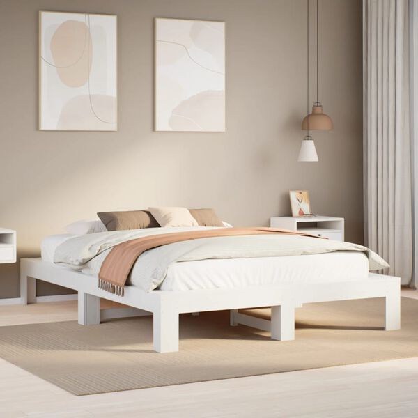 vidaXL Bedframe zonder matras massief grenenhout wit 140x190 cm