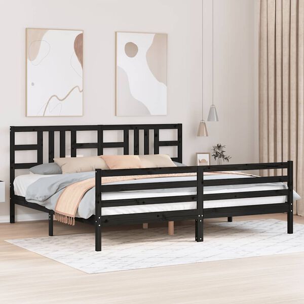 vidaXL Bedframe met hoofdbord massief hout zwart 200x200 cm