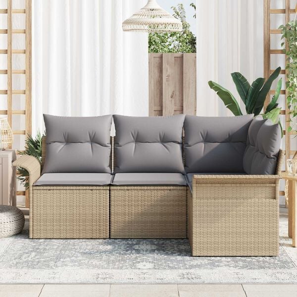 vidaXL Tuin Sofa Set met kussen 4 pcs Beige poly rattan