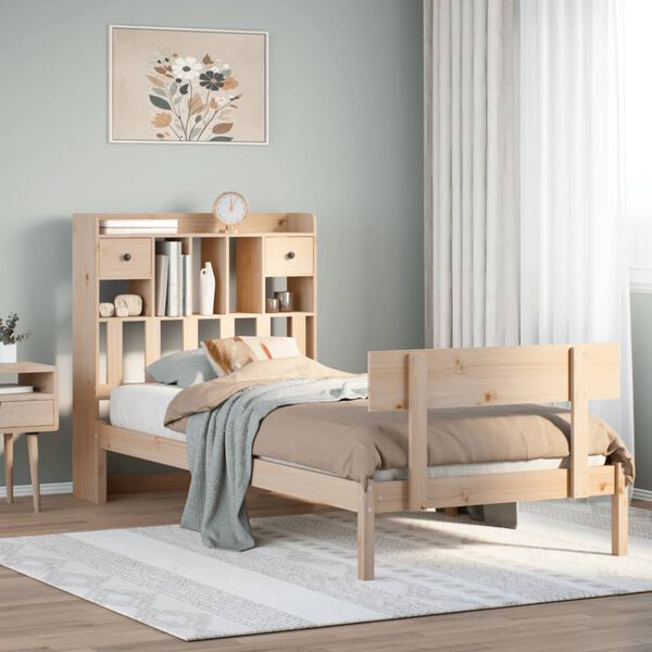 vidaXL Bed met boekenkast zonder matras massief grenenhout 90x190 cm