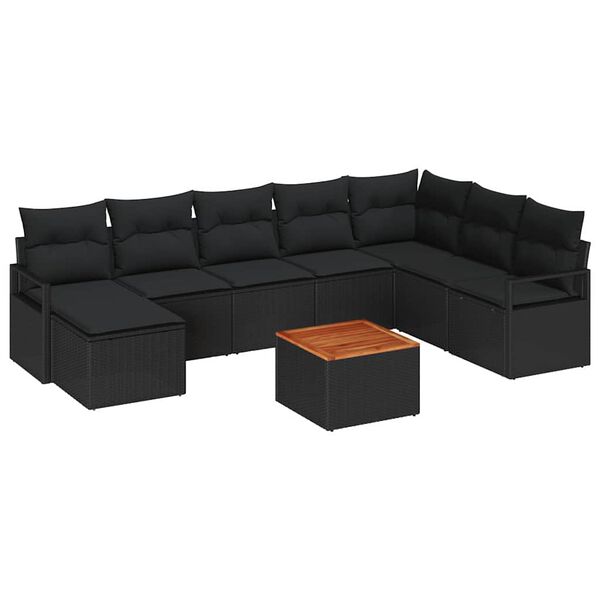 vidaXL Tuinbankenset met kussen 9 pcs Zwart poly rattan