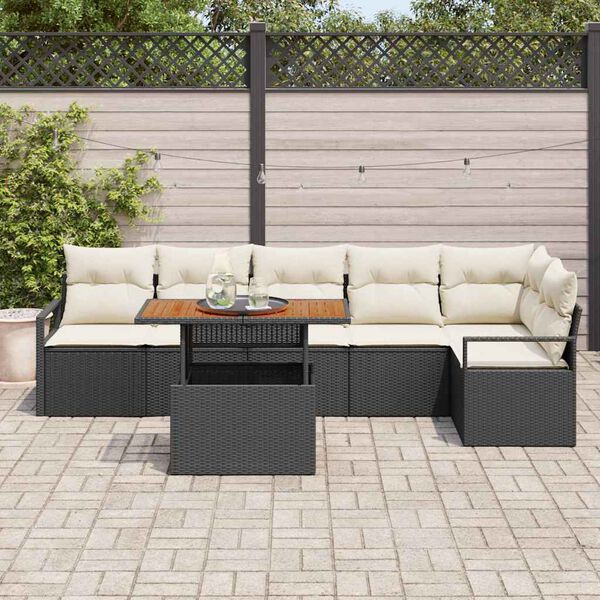 vidaXL Tuin Sofa Set met opslag 7 pcs Zwart Poly riet