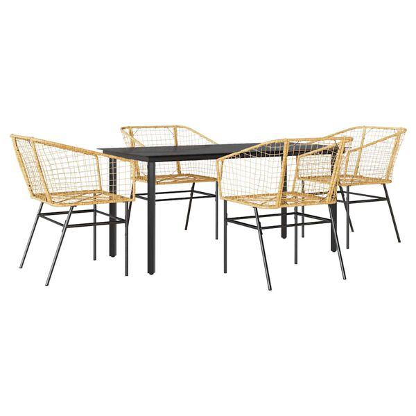 vidaXL 5-delige Tuinset poly rattan glas bruin