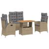 vidaXL 4-delige Tuinset met kussens poly rattan beige