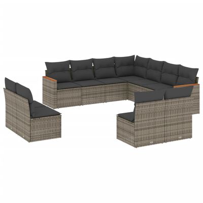 vidaXL 11-delige Loungeset met kussens poly rattan grijs