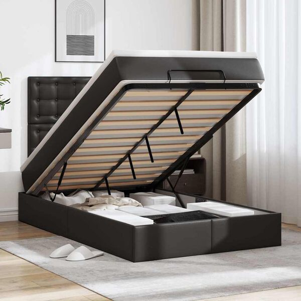 vidaXL Ottoman bed met matras en LED's 120x200cm kunstleer zwart