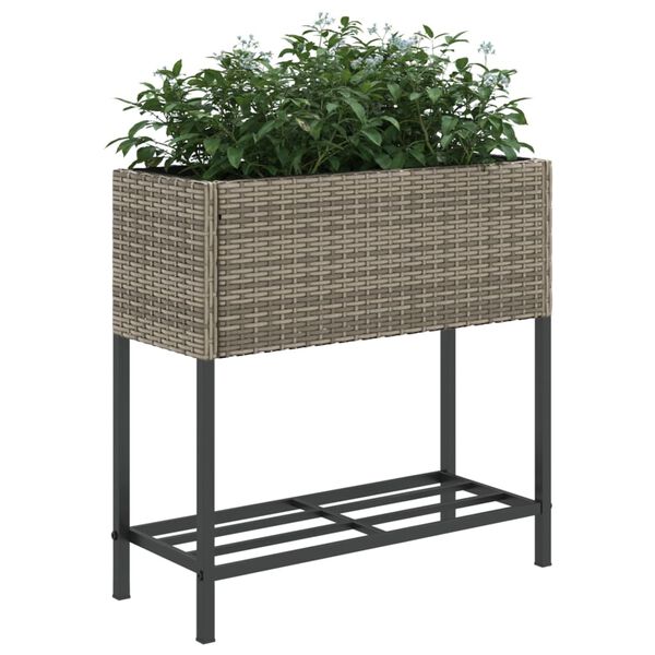 vidaXL Plantenbakken met schap 2 st 70x28x70 poly rattan grijs