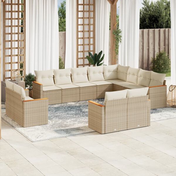 vidaXL 12-delige Loungeset met kussens poly rattan beige