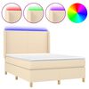 vidaXL Boxspring met matras en LED stof cr&egrave;mekleurig 140x200 cm