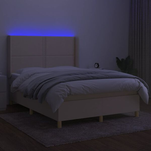 vidaXL Boxspring met matras en LED stof cr&egrave;mekleurig 140x200 cm