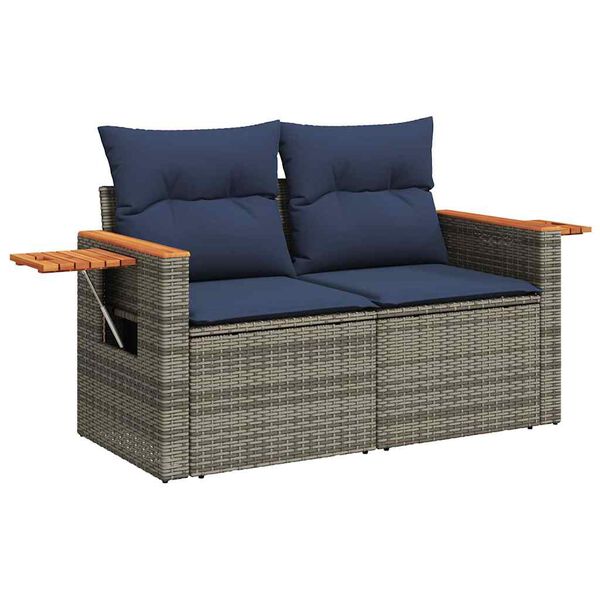 vidaXL 7-delige Loungeset met kussens poly rattan acacia grijs