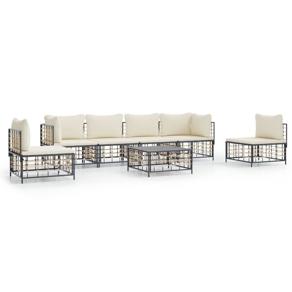 vidaXL 7-delige Loungeset met kussens poly rattan antracietkleurig