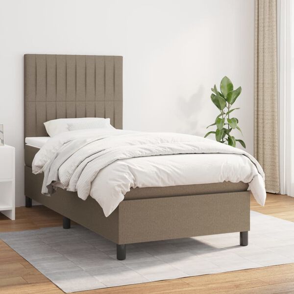 vidaXL Boxspring met matras stof taupe 100x200 cm