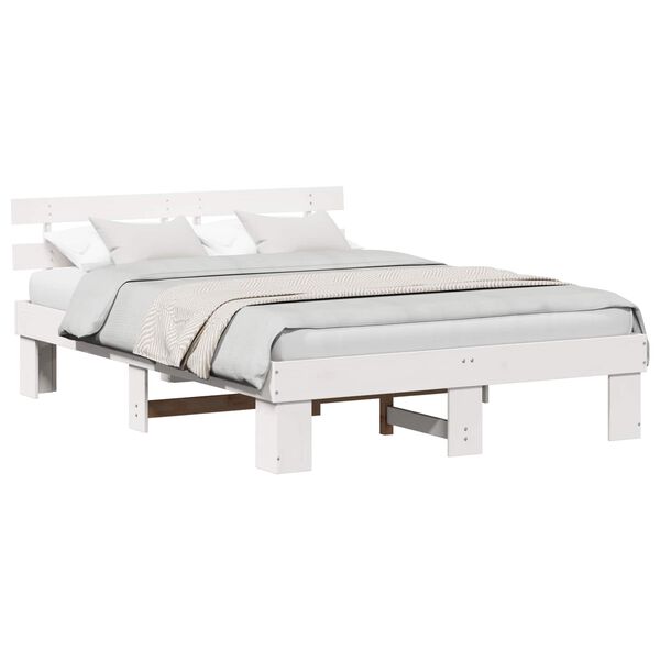 vidaXL Bedframe met hoofdeinde Wit 140 x 200 cm Massief grenenhout