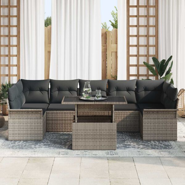 vidaXL Tuin Sofa Set met kussen met opslag 8 pcs Grijs Poly riet