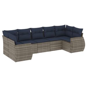 vidaXL 7-delige tuinbankset met kussens, grijs polyrotan